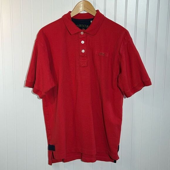 Orvis Polo Shirt Men Medium Red Solid Short Sleeve Cotton Golf Trout Bum Outdoor - Picture 1 of 6